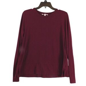 Green Envelope Los Angeles Womens Burgundy Long Sleeve Ruffle Hem Top Size M
